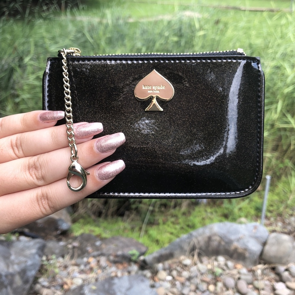 Kate Spade Black Glitter Bug Zip Pouch